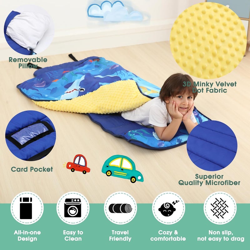 ACRABROS Toddler Nap Mat with Pillow and Blanket, Extra Large Rolled Napping Mats,Slumber Bags for Boys Girls,Kids Sleeping Bag for Daycare, Preschool Travel Camping, Crosswalk Car - Image 4